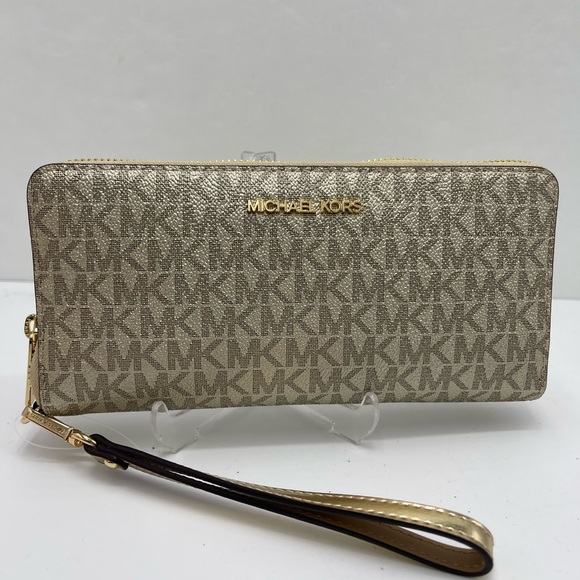 MICHAEL KORS Jet Set Lg Metallic Signature Logo Continental Wallet Wristlet Phon - Picture 2 of 16